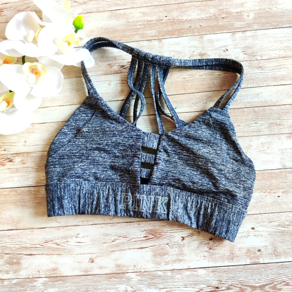 Victoria's Secret PINK ultimate gray strappy unlined wirefree sports bra XS EUC